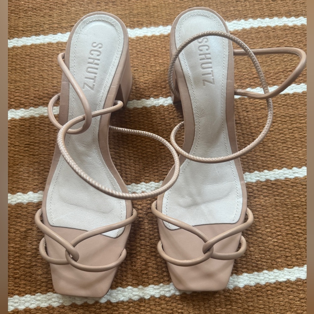 SCHUTZ New Leather Slingback Sandals Nude 2.75” Heel Size 8.5 US